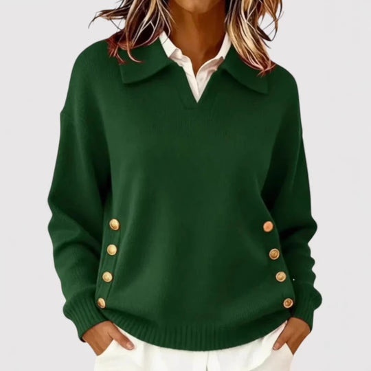 Damen Modischer Strickpullover mit Kragen und Knopfdetails