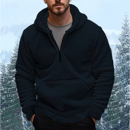 Herren sherpa fleece-hoodie mit halbem Reißverschluss, Kapuze und großer Kängurutasche Shop Nory