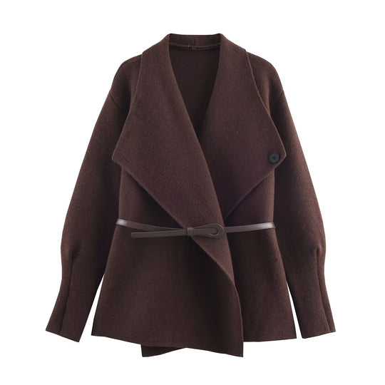 Damen Wickel-Mantel mit Oversize-Schalkragen und Taillengürtel Shop Nory