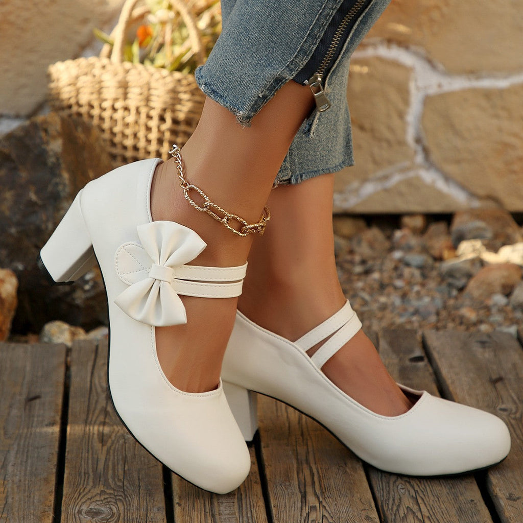 Damen Mary Jane Pumps mit modischer Schleifenapplikation und glänzender Oberfläche
