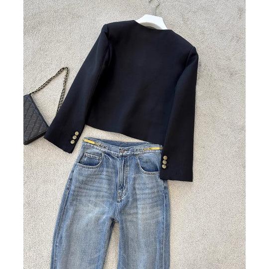 Damen Elegante Blazerjacke mit hohem Kragen Shop Nory