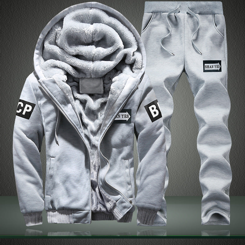 Herren warmes zweiteiliges Trainingsset mit Teddyfutter, Kapuzenjacke und Kordel-Jogginghose Shop Nory