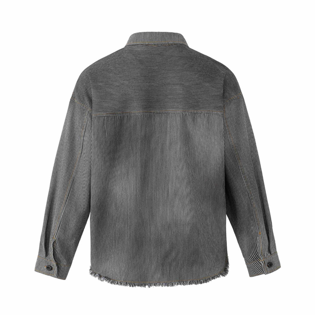 Damen Overshirt-Jacke aus gestreiftem Denim mit Fransen und Used-Details Shop Nory