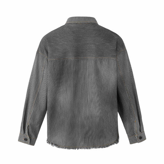 Damen Overshirt-Jacke aus gestreiftem Denim mit Fransen und Used-Details Shop Nory