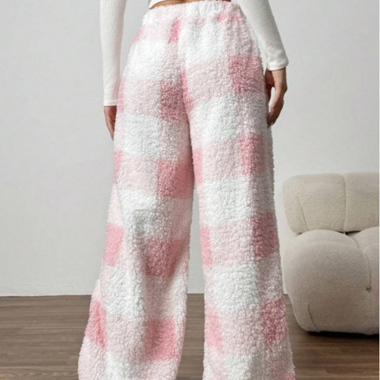 Damen nan kuschelige karierte Fleece-Hose mit Tunnelzugbund und weitem Bein Shop Nory