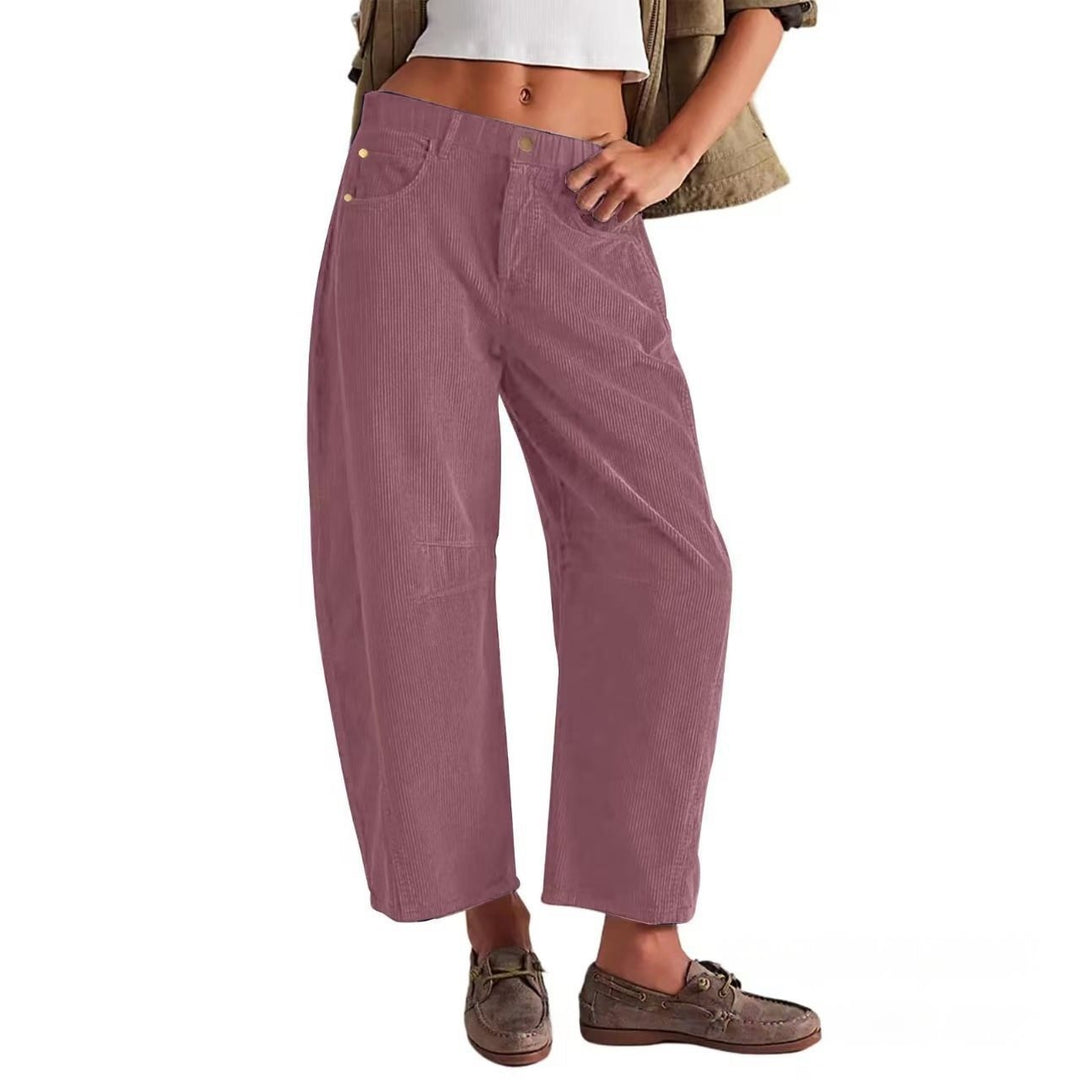 Damen Weite Cordhose mit hoher Taille, Cropped-Bein und Eingriffstaschen Shop Nory