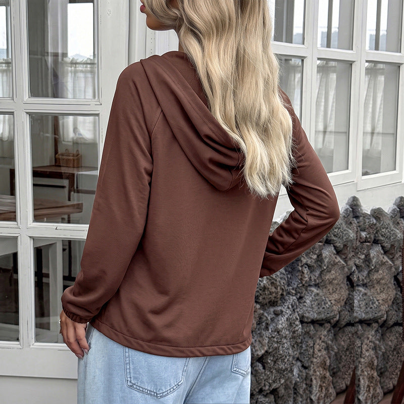 Damen Kapuzenbluse mit raglanärmeln, zweifacher Knopfleiste und elastischem Saum Shop Nory