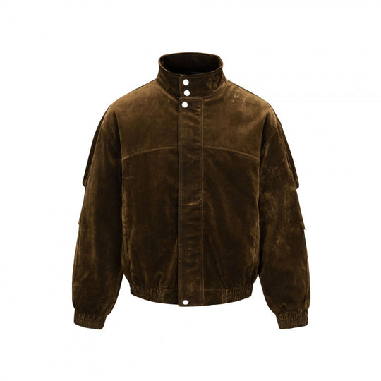 Herren Samtvelours-Bomberjacke mit Stehkragen, verdeckter Druckknopfleiste und elastischem Saum Shop Nory