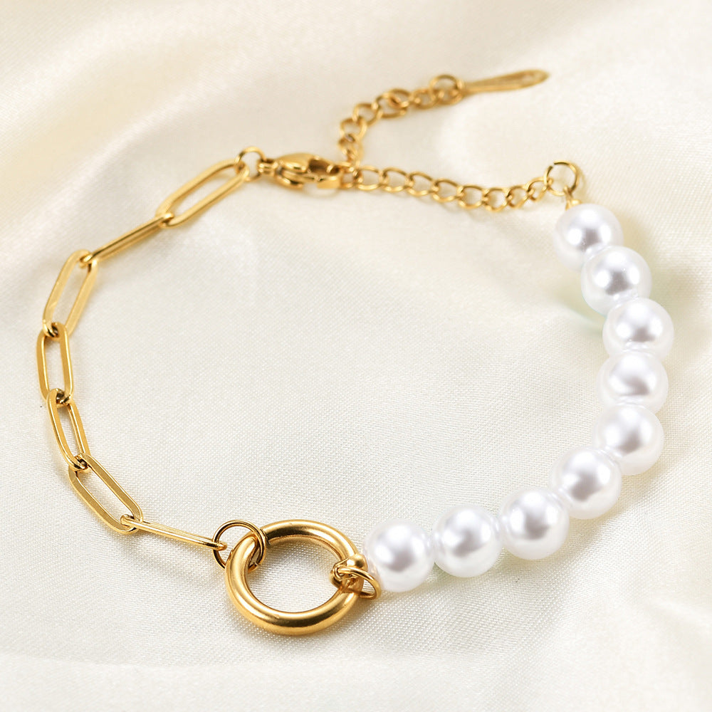 Damen Armband mit Perlenakzenten und modernen Kettengliedern Shop Nory