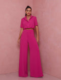 Damen Elegantes Kurzarm-Blusen und Palazzo-Hosen-Ensemble