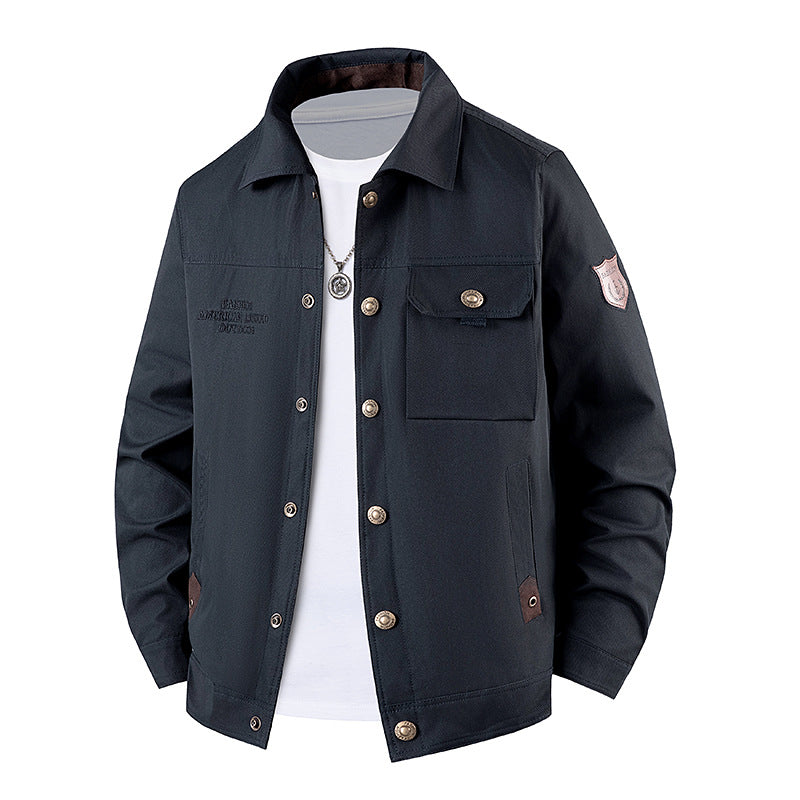 Herren Canvas-Workerjacke mit Knopfleiste, aufgesetzter Brusttasche und Hemdkragen Shop Nory