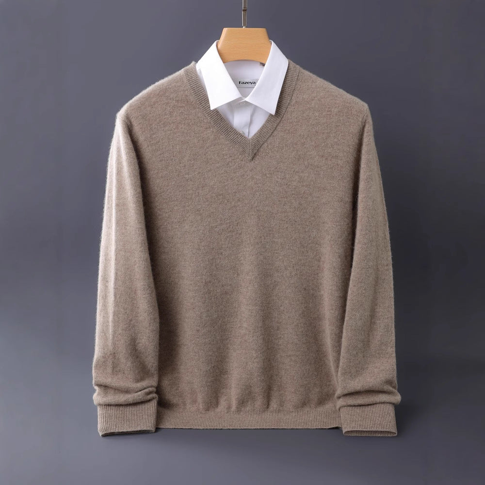 Herren Feiner V-Ausschnitt-Pullover aus Merino-Kaschmir-Mix mit gerippten Bündchen Shop Nory