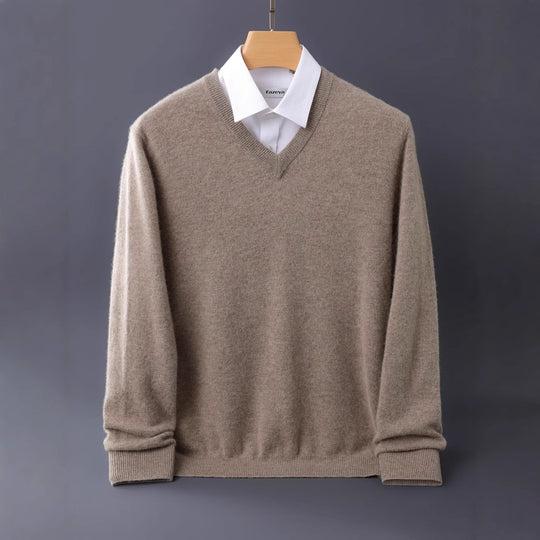 Herren Feiner V-Ausschnitt-Pullover aus Merino-Kaschmir-Mix mit gerippten Bündchen Shop Nory