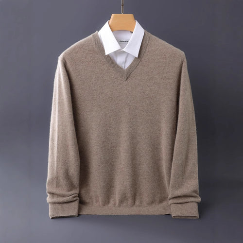 Herren Feiner V-Ausschnitt-Pullover aus Merino-Kaschmir-Mix mit gerippten Bündchen Shop Nory