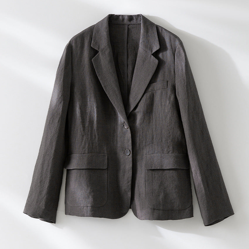 Damen Leinenblazer mit aufgesetzten Taschen, legerer Passform und Reverskragen Shop Nory