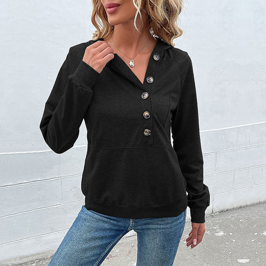 Damen Kapuzenpullover mit asymmetrischer Knopfleiste und Raglanärmeln Shop Nory