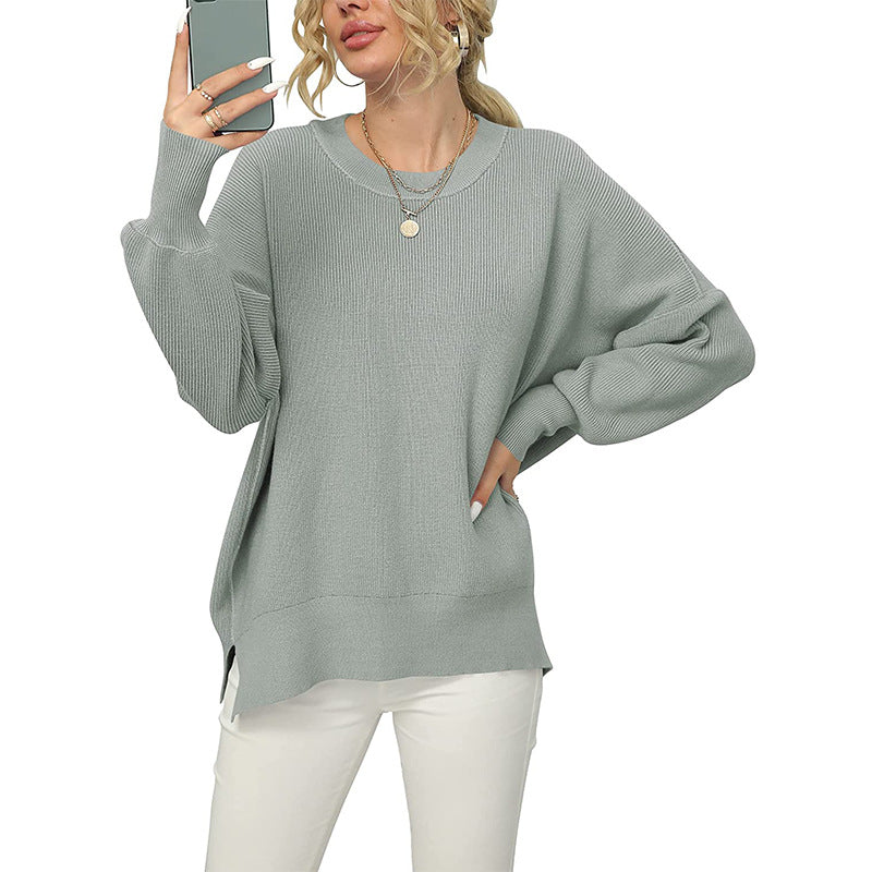 Damen Oversize-Feinstrickpullover mit Rundhalsausschnitt, überschnittener Schulter und Seitenschlitzen Shop Nory