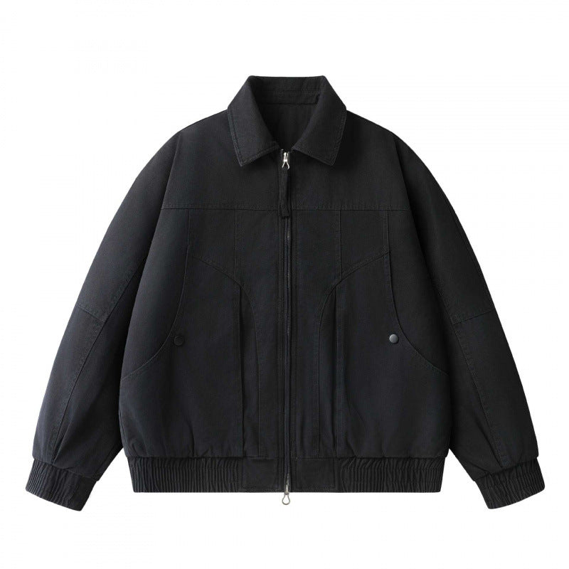 Herren Weitgeschnittene Worker-Bomberjacke aus Baumwoll-Canvas mit Kontrastkragen und Tunnelzugsaum Shop Nory
