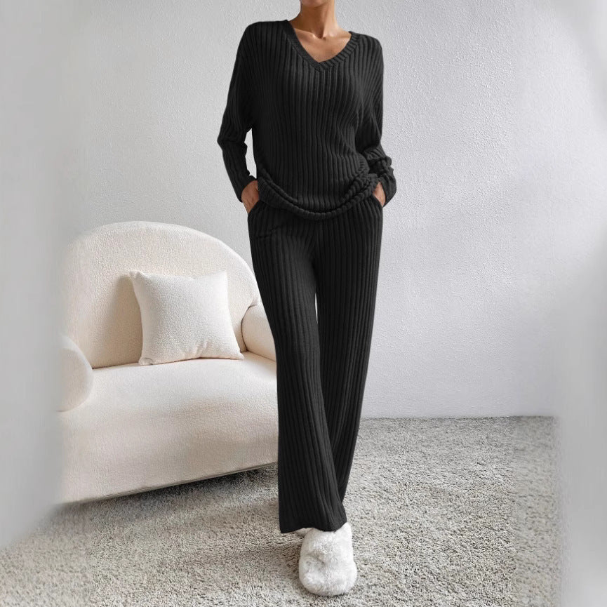 Damen komfortabler Ripp-Strickanzug mit weitem Schnitt