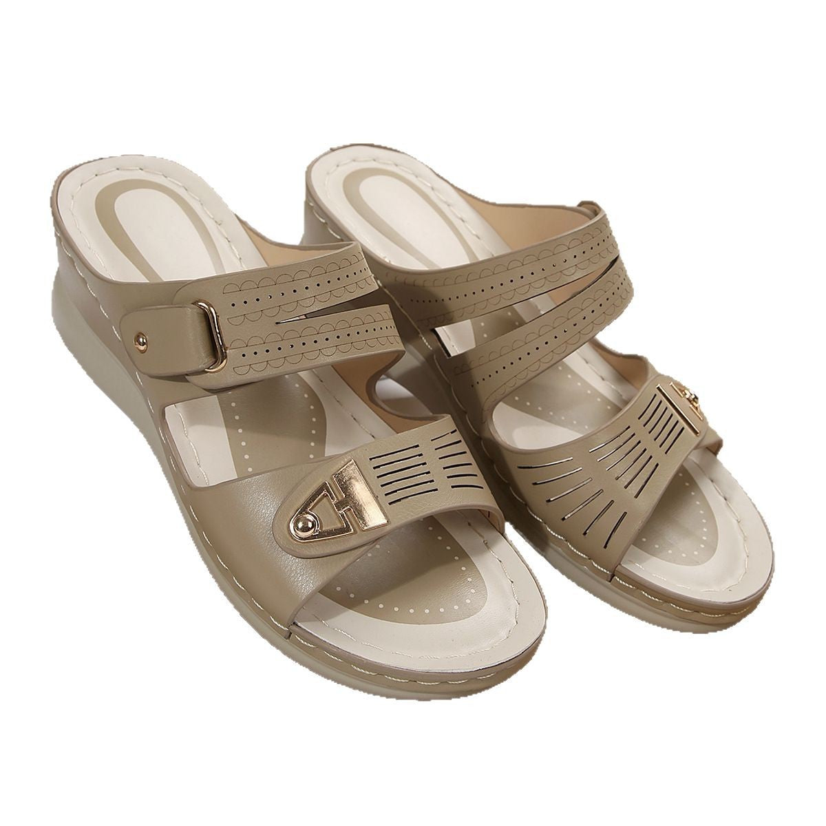 Damen Wedge-Pantoletten mit raffiniertem Riemchendesign und ergonomischem Fußbett