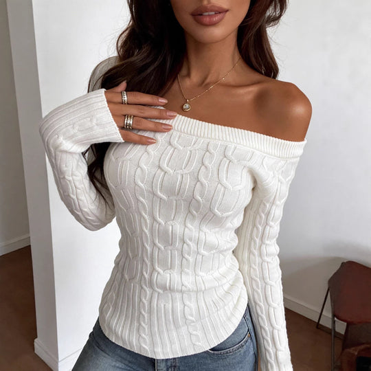 Damen Schulterfreier Zopfstrick‑Pullover mit figurbetonter Silhouette Shop Nory