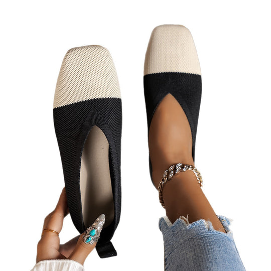 Damen Zweifarbige Strick‑Ballerinas mit quadratischer Kappe und elastischem Schaft Shop Nory