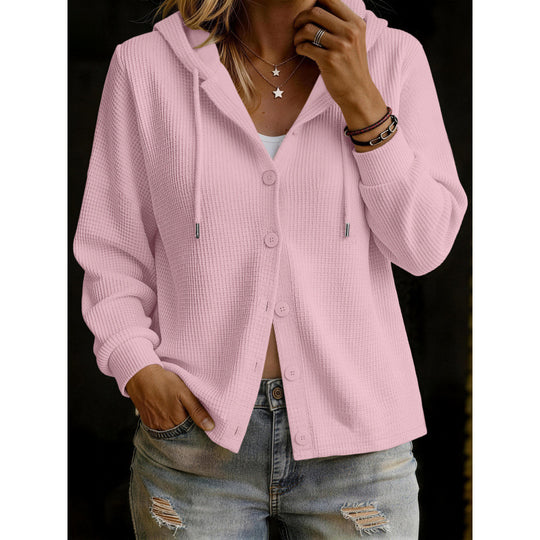 Damen Kapuzenstrickjacke im Waffelstrick mit Knopfleiste Shop Nory