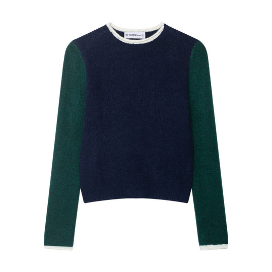 Damen Kuscheliger Colorblock-Pullover mit Rundhalsausschnitt und Kontrastärmeln Shop Nory