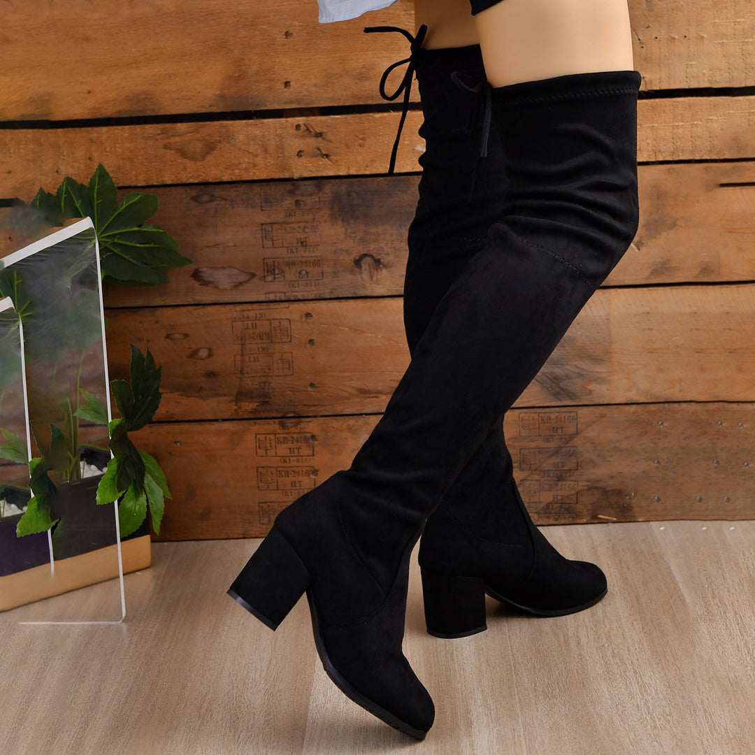 Damen Stretch Overknee Stiefel mit elastischem Schaft und mittlerem Blockabsatz Shop Nory