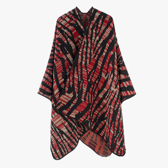 Damen Rechteckiger Ruana‑Überwurf mit ausgefallenem Animal‑Jacquard und offener Drapierung Shop Nory