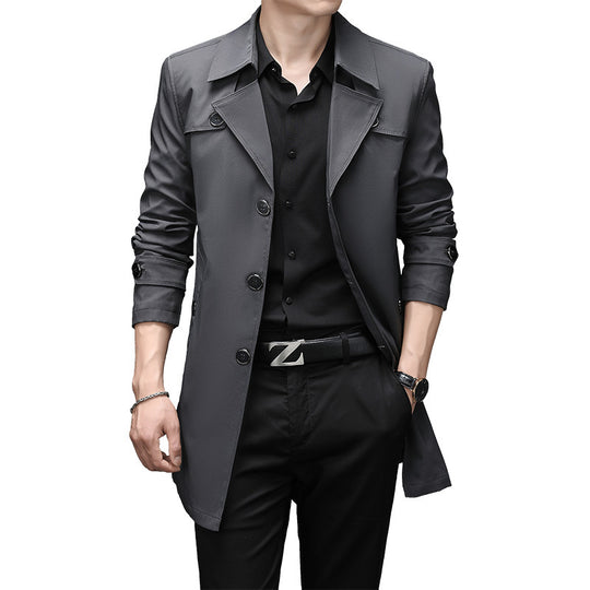 Herren Schmal geschnittener Trenchcoat mit Reverskragen und dezenter Knopfleiste Shop Nory