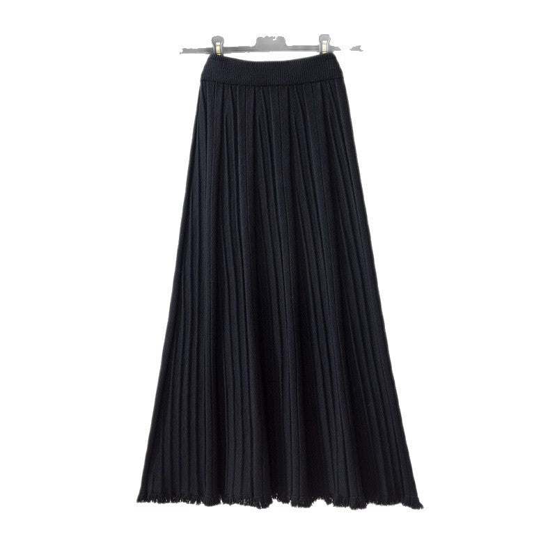 Damen Plissierter Maxirock mit elastischem Bund und fransigem Saum Shop Nory