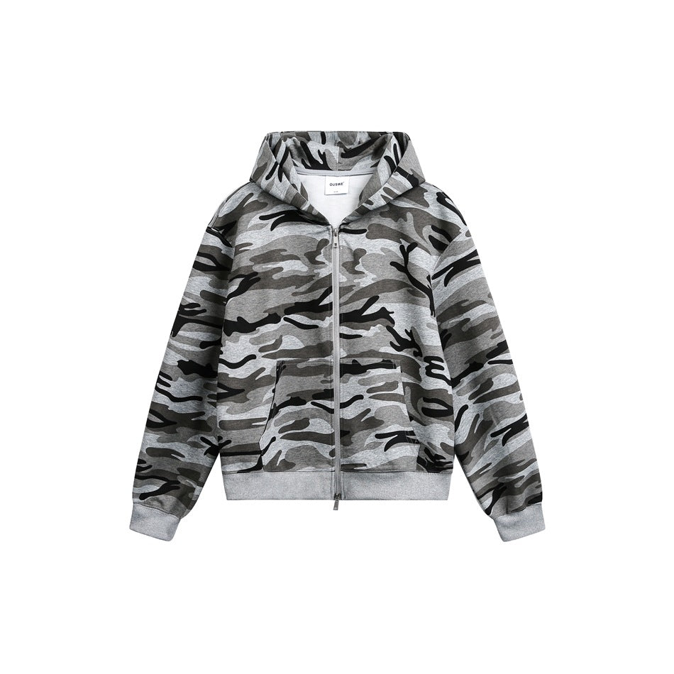 Unisex Oversize-Kapuzenjacke mit durchgehendem Reißverschluss und Camouflage-Print Shop Nory