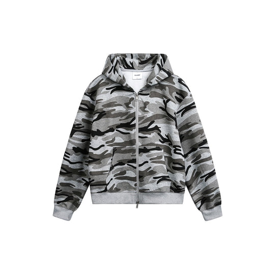 Unisex Oversize-Kapuzenjacke mit durchgehendem Reißverschluss und Camouflage-Print Shop Nory