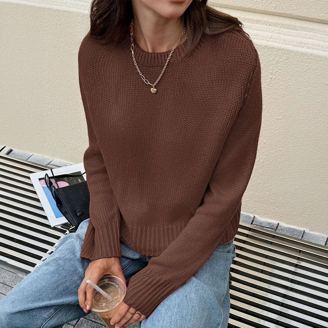 Damen nan gestrickter Feinstrick-Pullover mit Rundhalsausschnitt, leichter Oversize-Passform und gerippten Bündchen Shop Nory