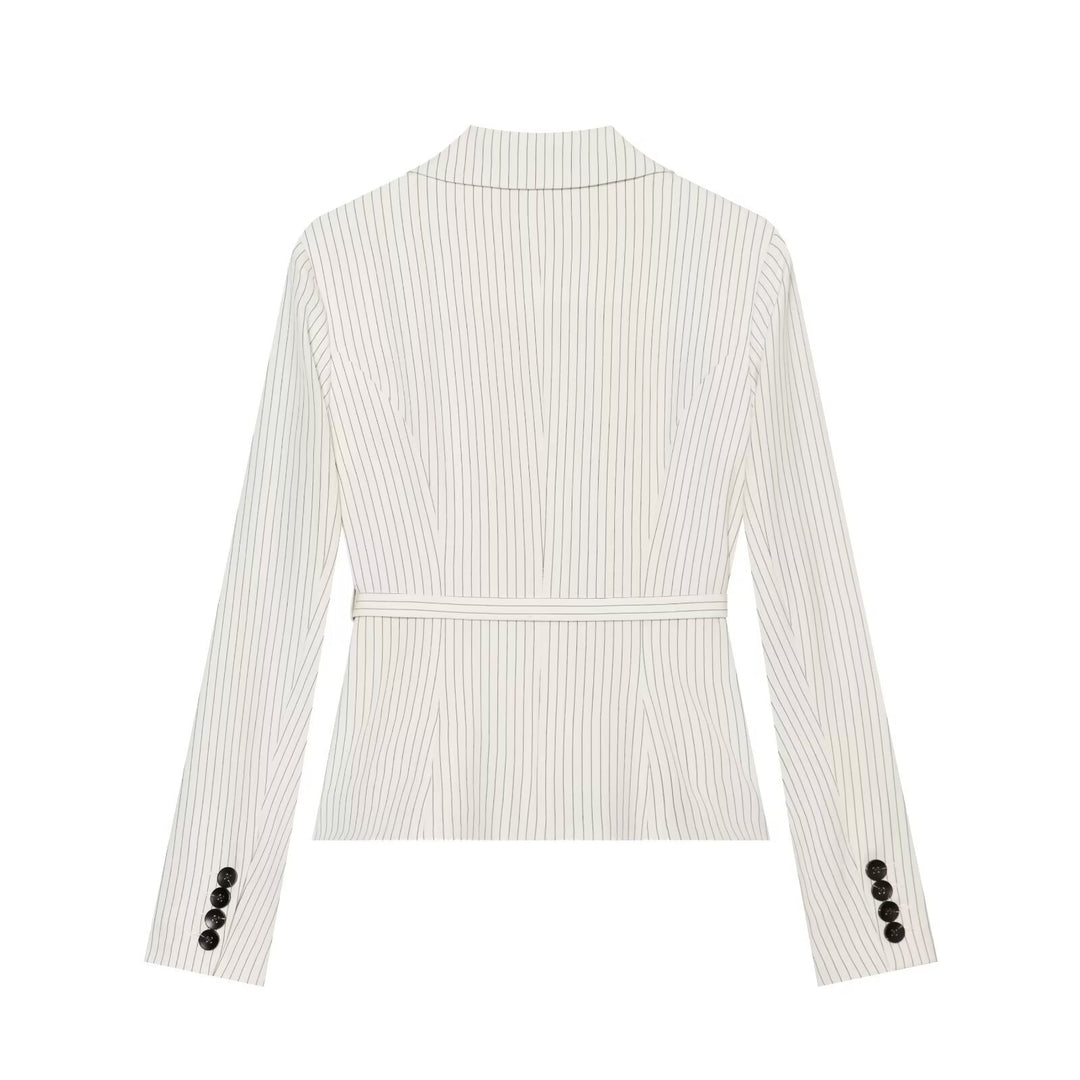 Damen Taillierter Nadelstreifen-Blazer mit Bindegürtel Shop Nory
