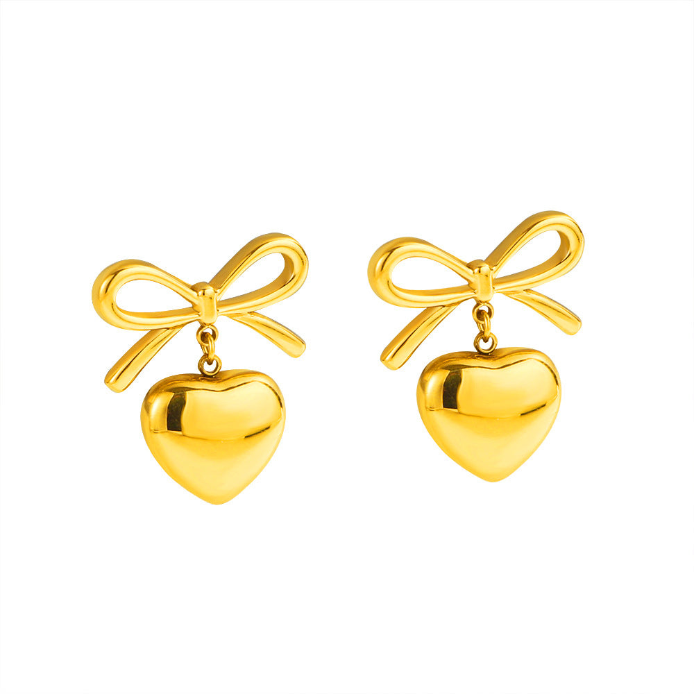Damen elegante Ohrringe mit herzförmigem Anhänger und Schleifendesign Shop Nory