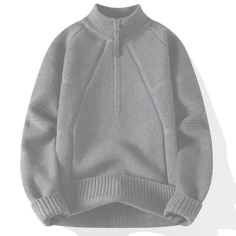 Herren Strick-Halbzip-Pullover mit Stehkragen und strukturierten Rippdetails Shop Nory