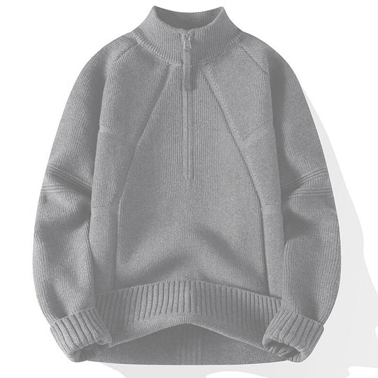 Herren Strick-Halbzip-Pullover mit Stehkragen und strukturierten Rippdetails Shop Nory