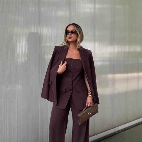 Damen Zweiteiliges Tailoring-Set mit trägerlosem Korsagenoberteil und weiter Palazzohose Shop Nory