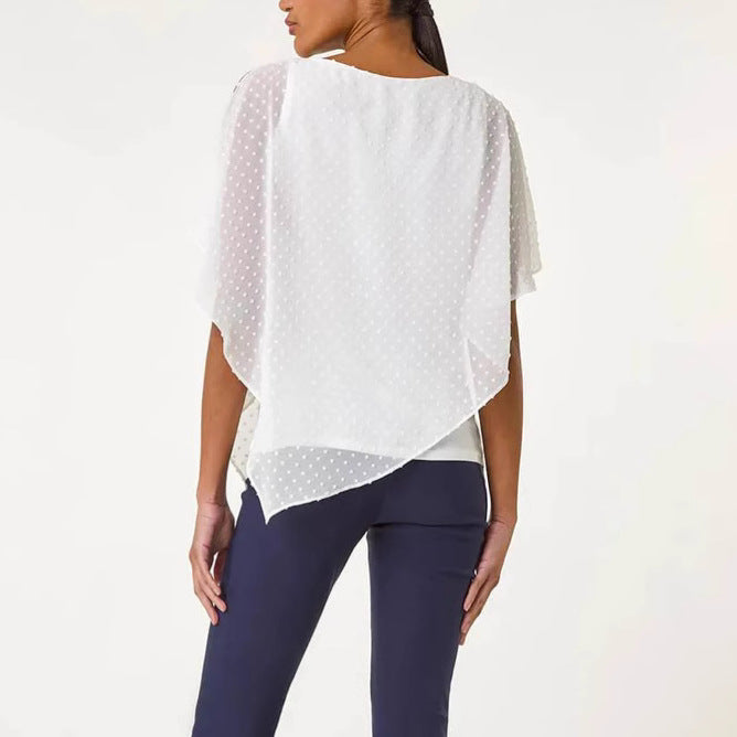 Damen leichtes Chiffon-Überwurfshirt mit Pünktchen und Fledermausärmeln Shop Nory