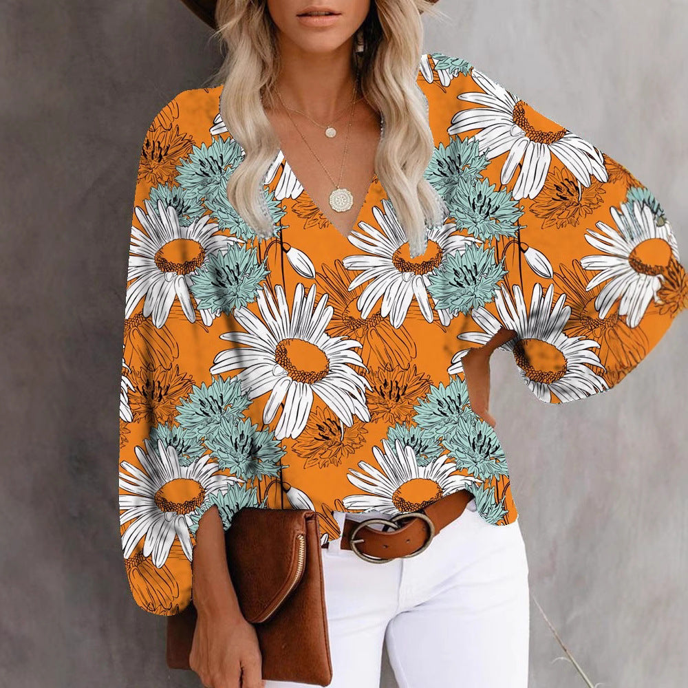 Damen Bluse mit weiten Ärmeln und floralem Muster