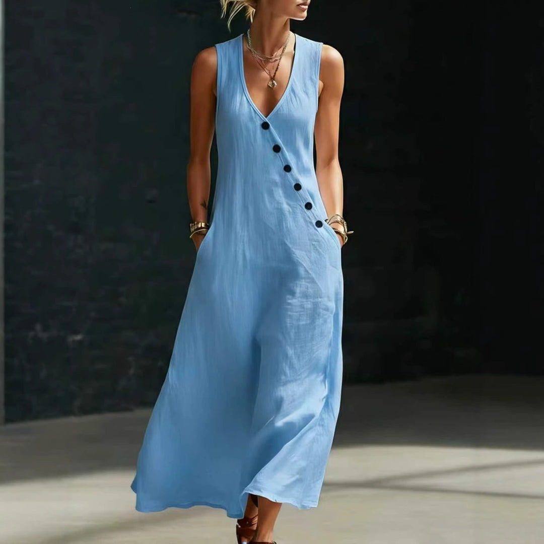 Damen Langarmkleid mit seitlichem Schlitz und Knopfdetails