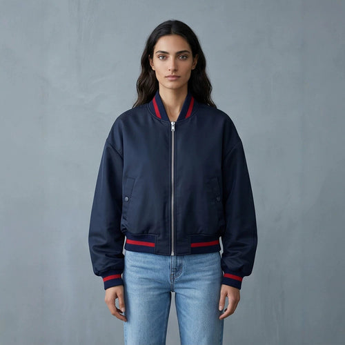 Damen Kurz geschnittene Oversize Bomberjacke mit voluminösen Ärmeln und Rippenbündchen Shop Nory