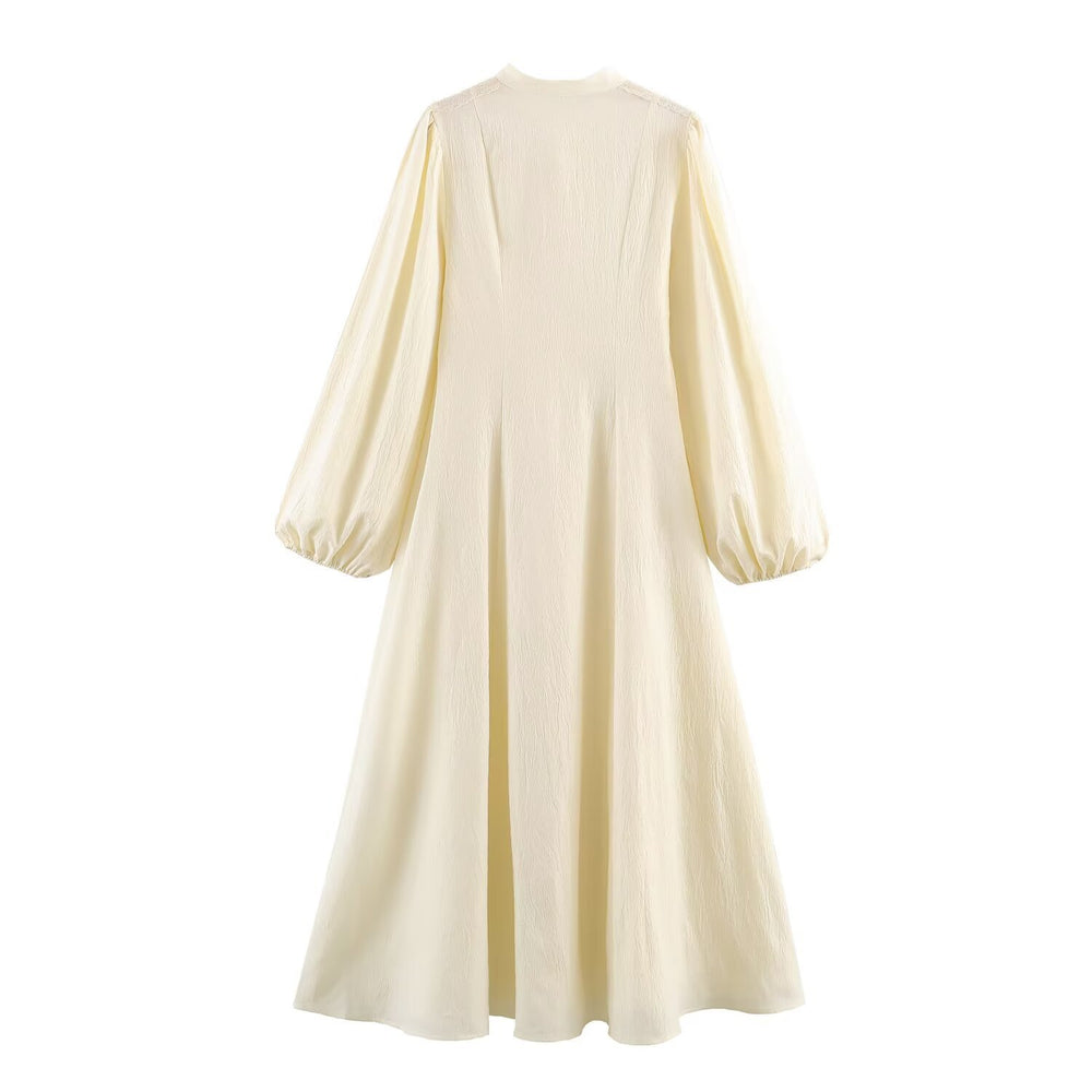Damen Maxikleid mit Stehkragen, durchgehender Knopfleiste und Ballonärmeln Shop Nory