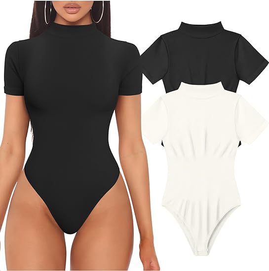 Damen Kurzarm Bodysuit mit hohem Kragen