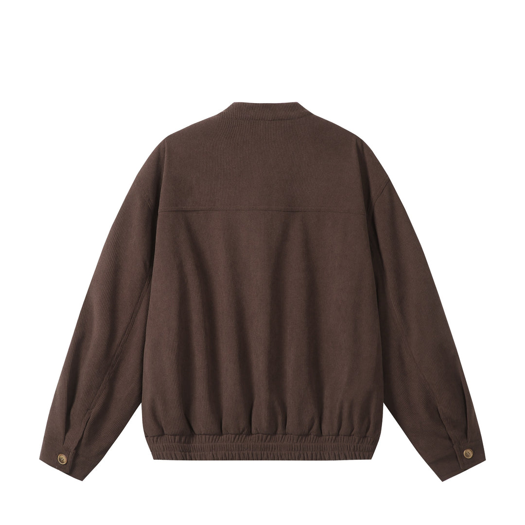 Unisex weit geschnittene Cord‑Blousonjacke mit Stehkragen, durchgehendem Reißverschluss und elastischem Saum Shop Nory