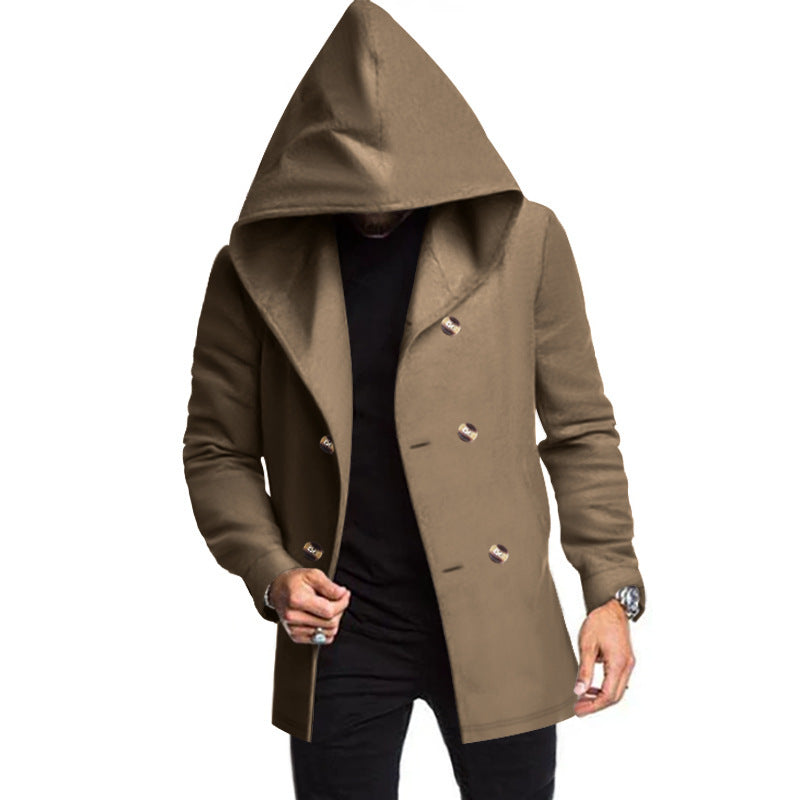Herren Kapuzenmantel mit übergroßer Kapuze und Doppelknopf-Leiste Shop Nory