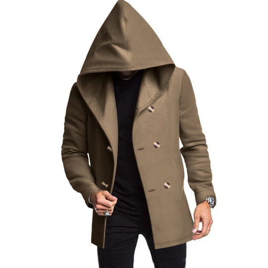Herren Kapuzenmantel mit übergroßer Kapuze und Doppelknopf-Leiste Shop Nory