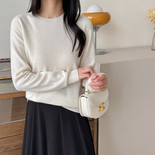 Damen Feinstrick-Rundhalspullover mit kaschmirähnlicher Qualität und gerippten Bündchen Shop Nory